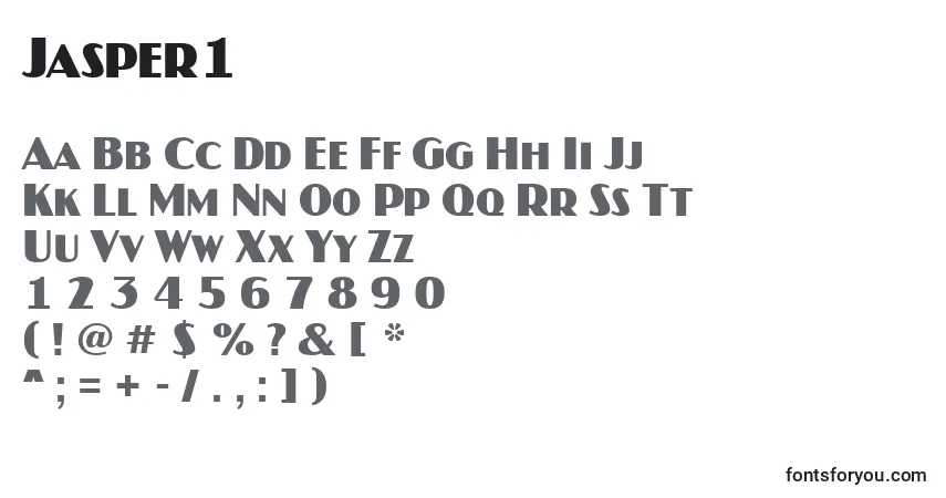 Czcionka Jasper1 – alfabet, cyfry, specjalne znaki
