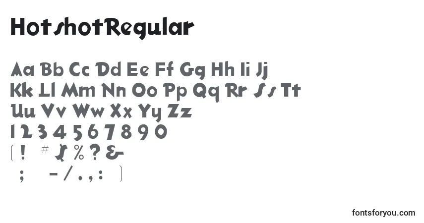 A fonte HotshotRegular – alfabeto, números, caracteres especiais