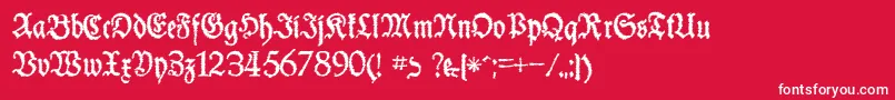 Fonte SchneiderBuchDeutschTrashFree – fontes brancas em um fundo vermelho