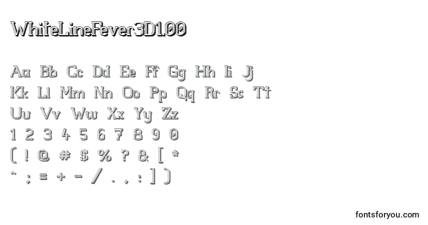 A fonte WhiteLineFever3D1.00 – alfabeto, números, caracteres especiais