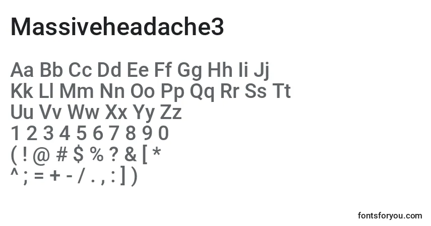 Czcionka Massiveheadache3 – alfabet, cyfry, specjalne znaki