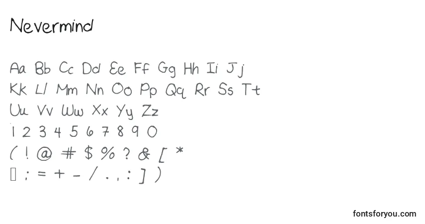 Nevermind-fontti – aakkoset, numerot, erikoismerkit