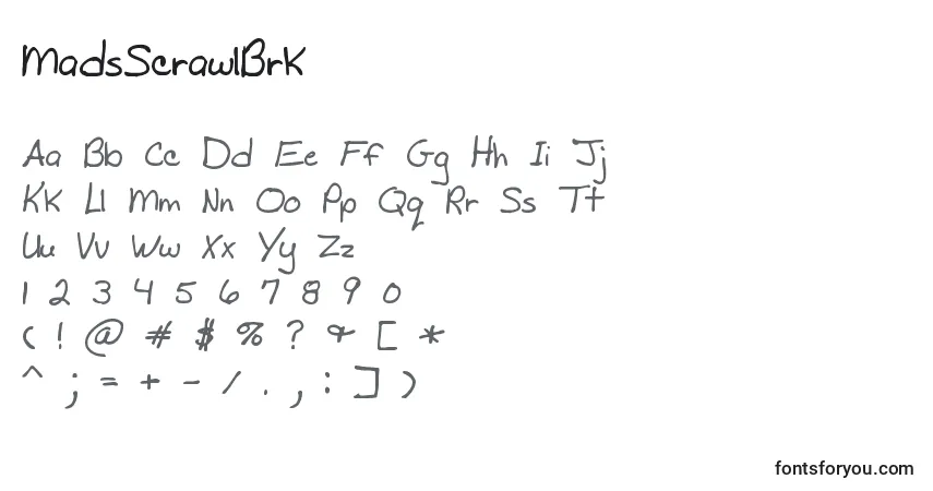 Czcionka MadsScrawlBrk – alfabet, cyfry, specjalne znaki