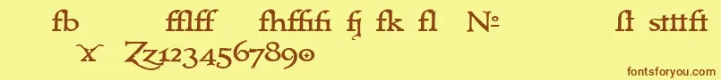 フォントImmrtlt ffy – 茶色の文字が黄色の背景にあります。