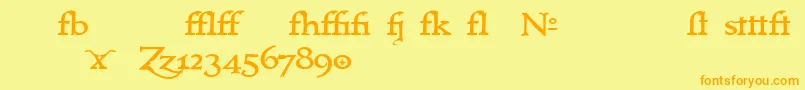 フォントImmrtlt ffy – オレンジの文字が黄色の背景にあります。