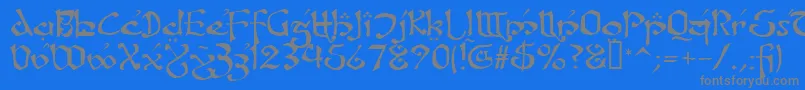 フォントFanjofeyLeodaAhRegular – 青い背景に灰色の文字