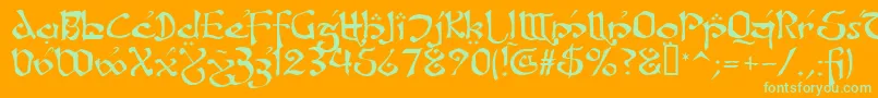 Weitere Informationen zur FanjofeyLeodaAhRegular-Schriftart FanjofeyLeodaAhRegular-Schriftart – Grüne Schriften auf orangefarbenem Hintergrund