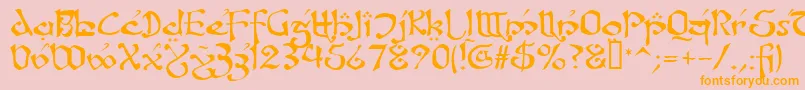 フォントFanjofeyLeodaAhRegular – オレンジの文字がピンクの背景にあります。