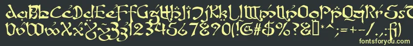 フォントFanjofeyLeodaAhRegular – 黒い背景に黄色の文字