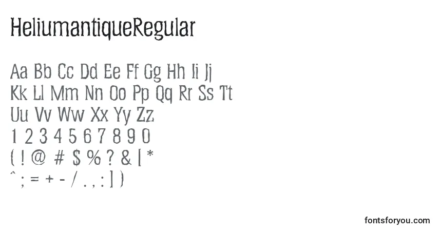 A fonte HeliumantiqueRegular – alfabeto, números, caracteres especiais