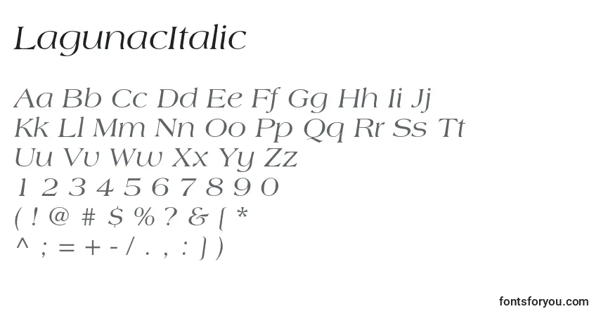 Czcionka LagunacItalic – alfabet, cyfry, specjalne znaki