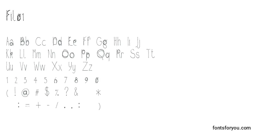 Schriftart Fil01 – Alphabet, Zahlen, spezielle Symbole