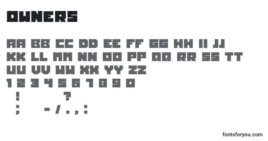 Czcionka Owners – alfabet, cyfry, specjalne znaki
