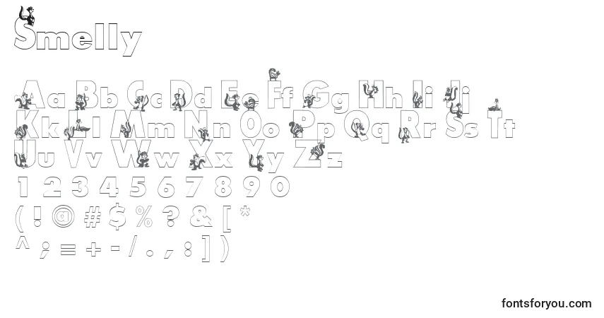Czcionka Smelly – alfabet, cyfry, specjalne znaki