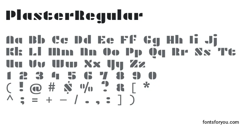Czcionka PlasterRegular – alfabet, cyfry, specjalne znaki