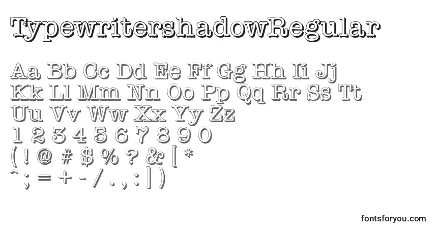 TypewritershadowRegular-fontti – aakkoset, numerot, erikoismerkit