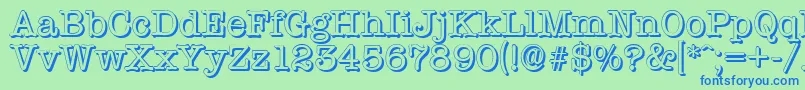 TypewritershadowRegular-Schriftart – Blaue Schriften auf grünem Hintergrund