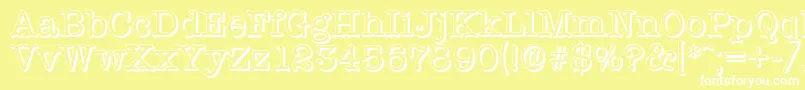 TypewritershadowRegular-Schriftart – Weiße Schriften auf gelbem Hintergrund