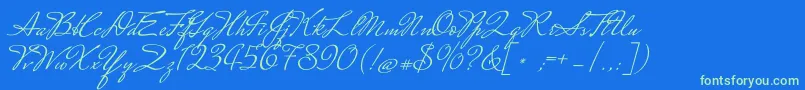 MrsSaintDelafield Font – Green Fonts on Blue Background