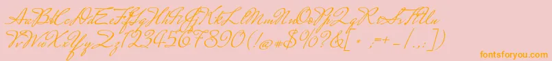 MrsSaintDelafield-Schriftart – Orangefarbene Schriften auf rosa Hintergrund