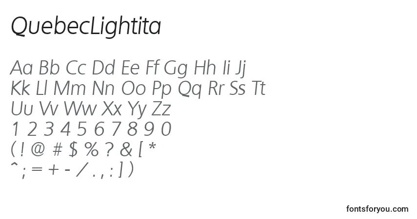 Czcionka QuebecLightita – alfabet, cyfry, specjalne znaki