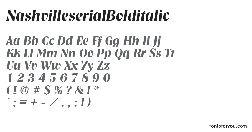 Шрифт NashvilleserialBolditalic – алфавит, цифры, специальные символы
