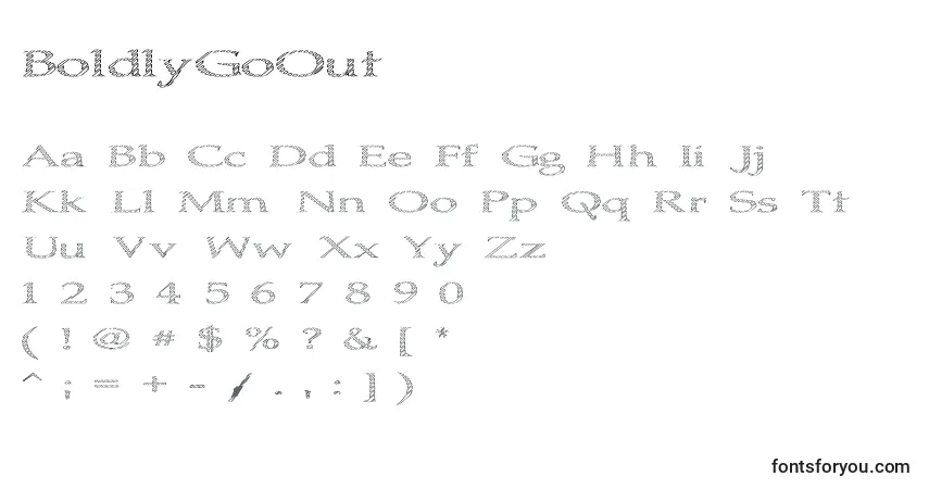 A fonte BoldlyGoOut – alfabeto, números, caracteres especiais