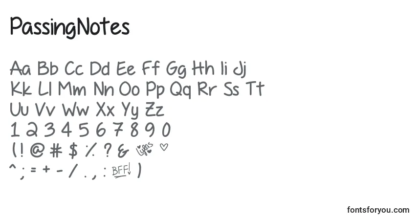 Schriftart PassingNotes – Alphabet, Zahlen, spezielle Symbole