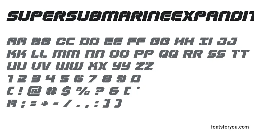 Schriftart Supersubmarineexpandital – Alphabet, Zahlen, spezielle Symbole