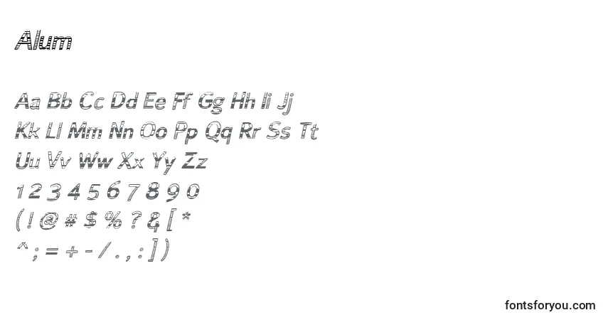 A fonte Alum – alfabeto, números, caracteres especiais