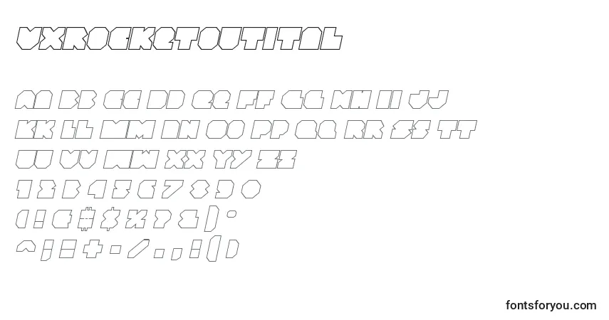 Schriftart Vxrocketoutital – Alphabet, Zahlen, spezielle Symbole