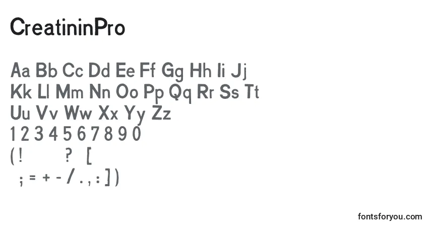 Schriftart CreatininPro – Alphabet, Zahlen, spezielle Symbole