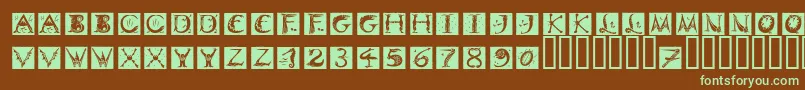 DinitialsNegativeItcTt-fontti – vihreät fontit ruskealla taustalla