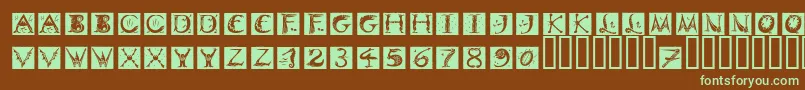 フォントDinitialsNegativeItcTt – 緑色の文字が茶色の背景にあります。