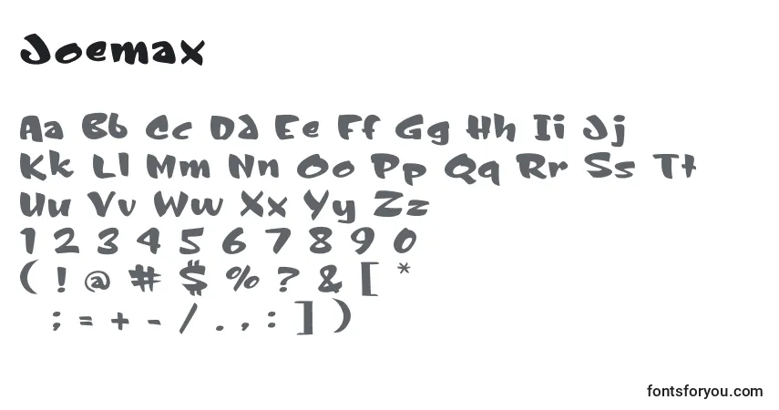 A fonte Joemax – alfabeto, números, caracteres especiais