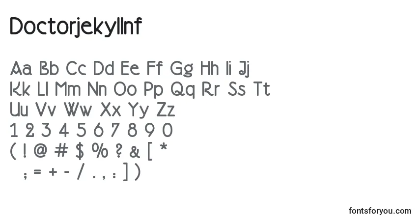 Czcionka Doctorjekyllnf – alfabet, cyfry, specjalne znaki