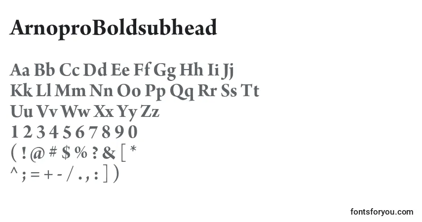 Шрифт ArnoproBoldsubhead – алфавит, цифры, специальные символы