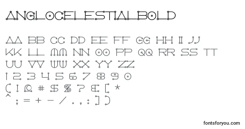 A fonte AnglocelestialBold – alfabeto, números, caracteres especiais