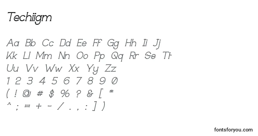 A fonte Techiigm – alfabeto, números, caracteres especiais