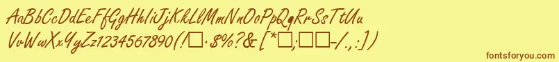FondiaRegular-Schriftart – Braune Schriften auf gelbem Hintergrund