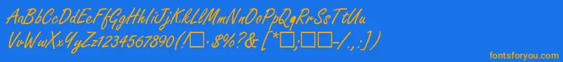 FondiaRegular-Schriftart – Orangefarbene Schriften auf blauem Hintergrund