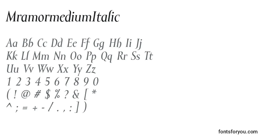 Schriftart MramormediumItalic – Alphabet, Zahlen, spezielle Symbole