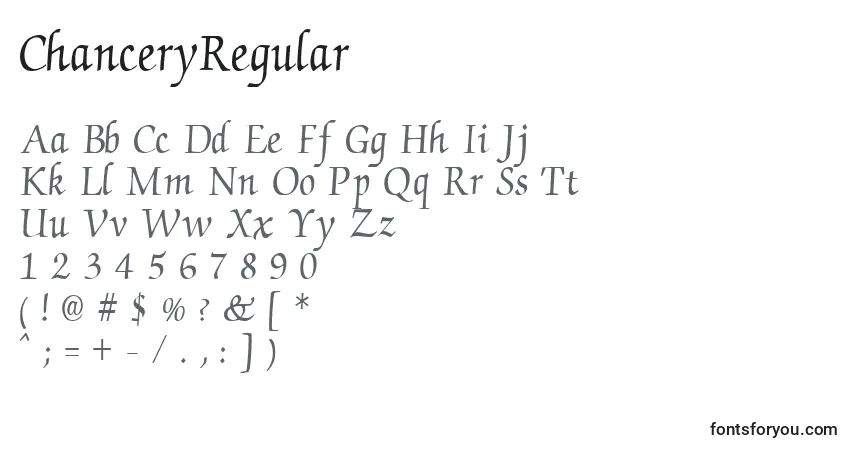 Czcionka ChanceryRegular – alfabet, cyfry, specjalne znaki