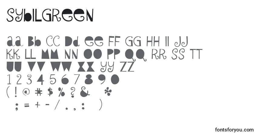 Fuente SybilGreen - alfabeto, números, caracteres especiales