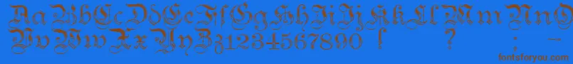 フォントTeutonic4 – 茶色の文字が青い背景にあります。