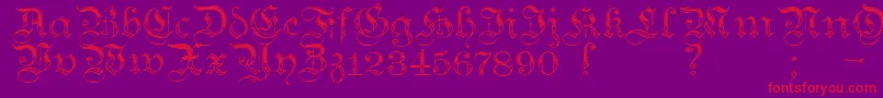 Teutonic4-Schriftart – Rote Schriften auf violettem Hintergrund