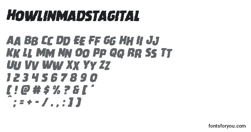 Schriftart Howlinmadstagital – Alphabet, Zahlen, spezielle Symbole