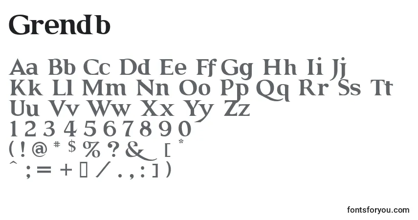 A fonte Grendb – alfabeto, números, caracteres especiais
