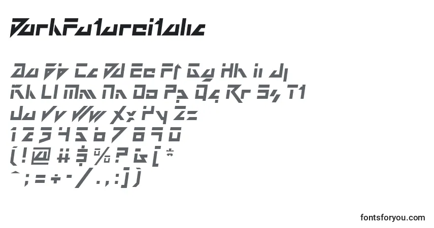 DarkFutureItalic-fontti – aakkoset, numerot, erikoismerkit