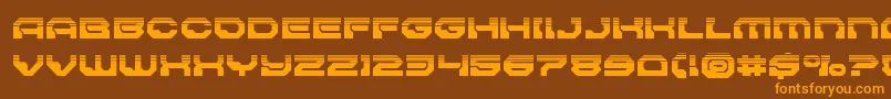 Pulsarclasssolidhalf-Schriftart – Orangefarbene Schriften auf braunem Hintergrund